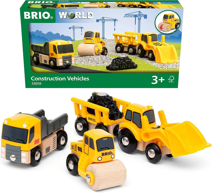 BRIO World 33658 Baustellenfahrzeuge - Ergänzung Holzeisenbahn - Empfohlen ab 3 Jahren &amp; 33799 - Tra