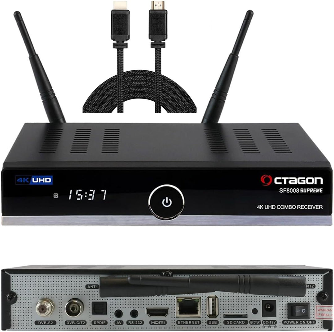 OCTAGON SF8008 UHD 4K Supreme Combo Receiver + NONIC HDMI Kabel, Sat- Kabel- & DVB-T2 Receiver, E2 L