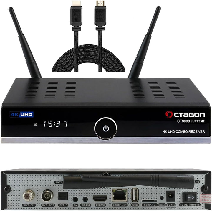 OCTAGON SF8008 UHD 4K Supreme Combo Receiver + NONIC HDMI Kabel, Sat- Kabel- & DVB-T2 Receiver, E2 L