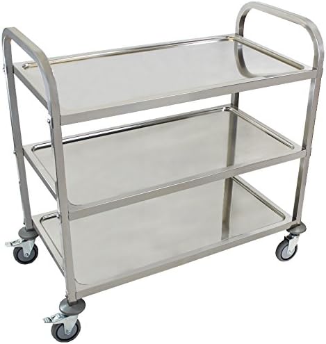 Beeketal 'BSW-3a' Edelstahl Servierwagen Transportwagen mit 3 Böden und Kantrohrgestell (belastbar b