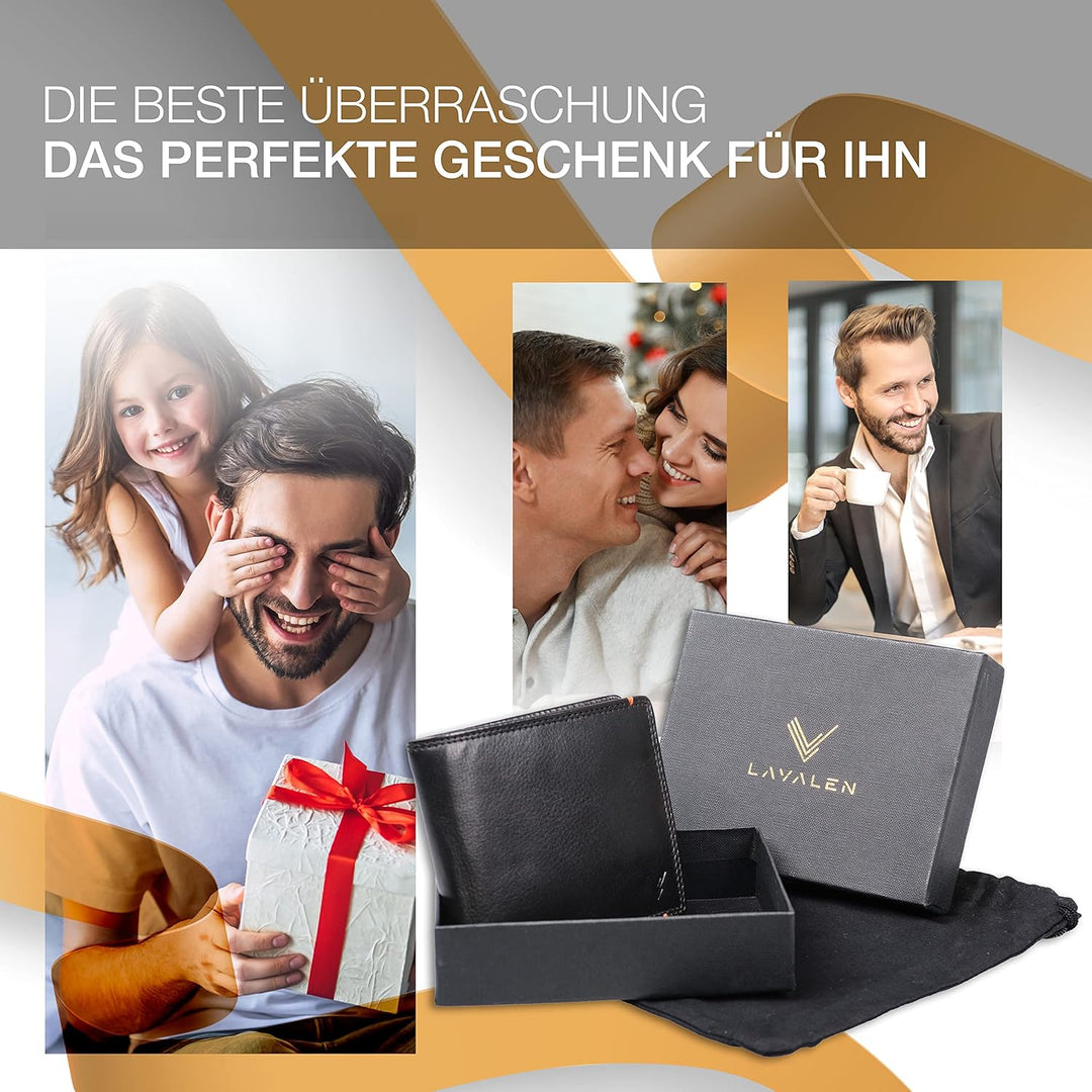 Lavalen® Geldbörse Herren Leder RFID - Portmonee Herren Gross - Portemonnaie Herren Leder Handgemach