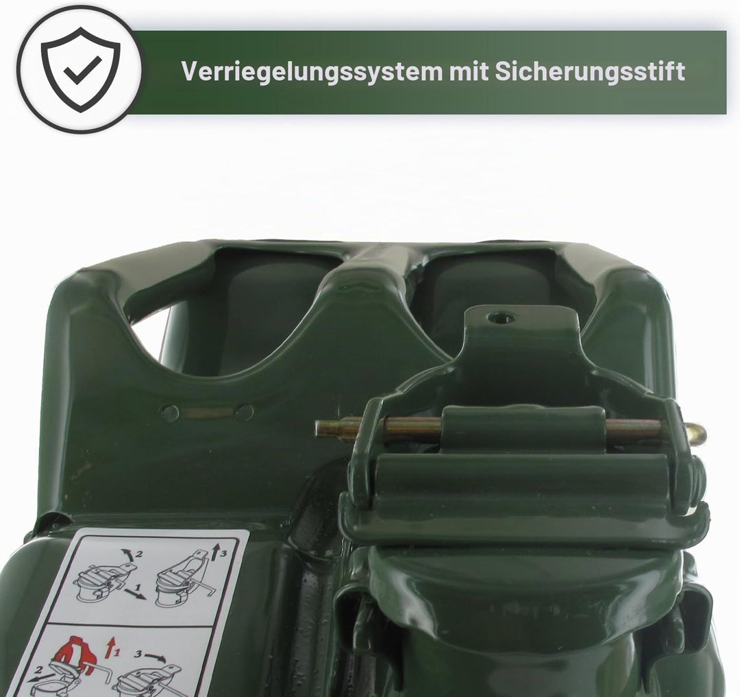 Kanister 10 l – Metallkanister – Verriegelung mit Stift – Behandlung innen rostfrei – Norm für Trans