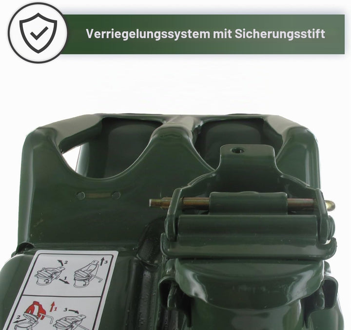 Kanister 10 l – Metallkanister – Verriegelung mit Stift – Behandlung innen rostfrei – Norm für Trans