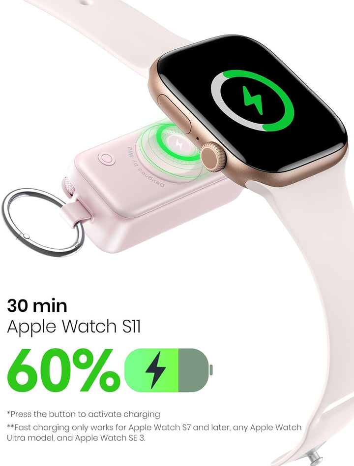 INIU Power Bank für Apple Watch, 5000mAh Powerbank mit eingebautem Kabel, Schlankes Reise Schlüssela