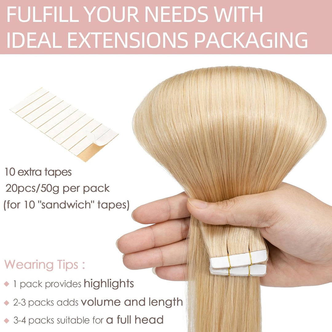 Silk-co Tape Extensions Echthaar 20stk, Haarverlängerung Tape in Extensions Echthaar, Remy Haarexten