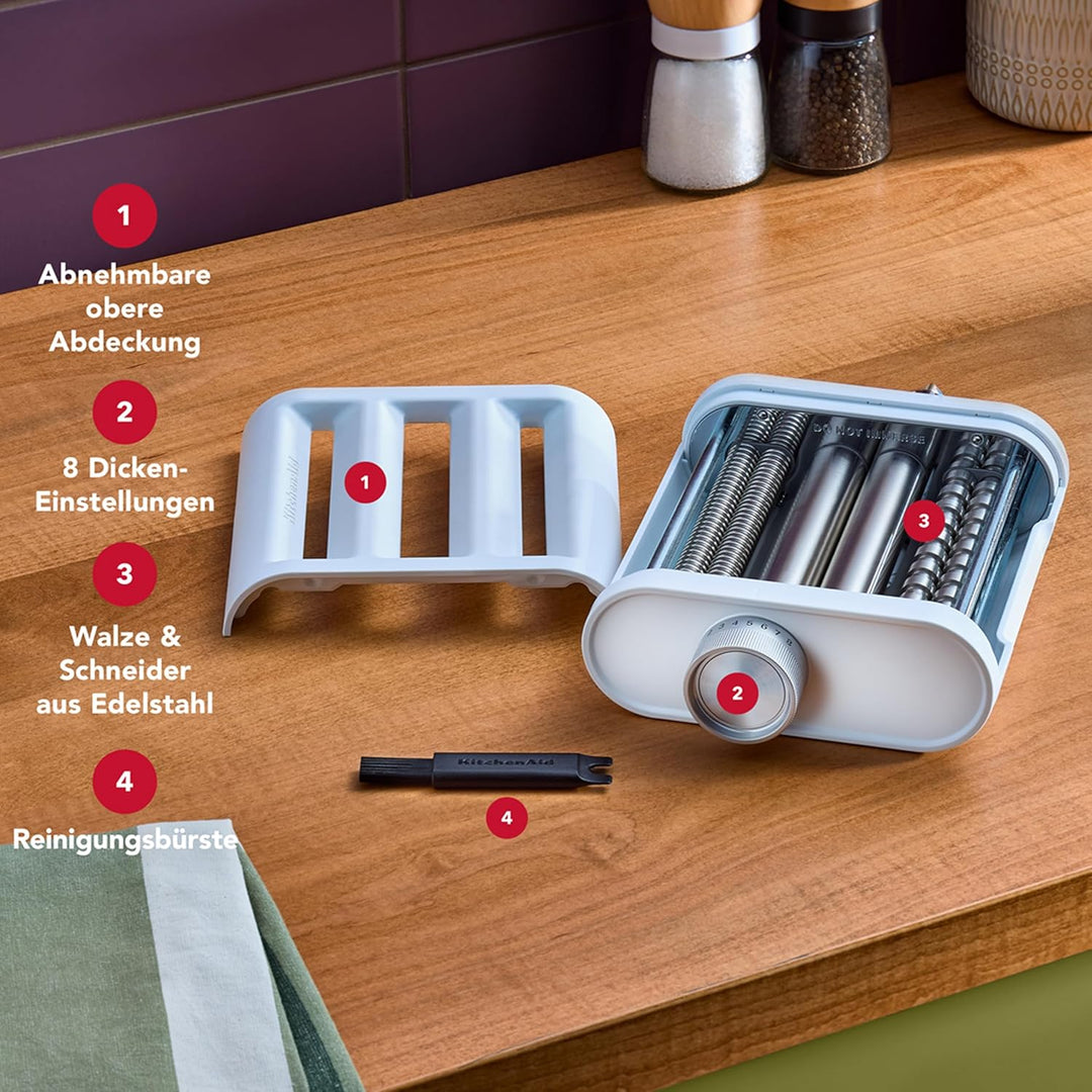 KitchenAid 3-in-1 Nudelvorsatz 5KSM3PPA, Nudelroller, Schneider, enthält Nudelwalze, Spaghettischnei