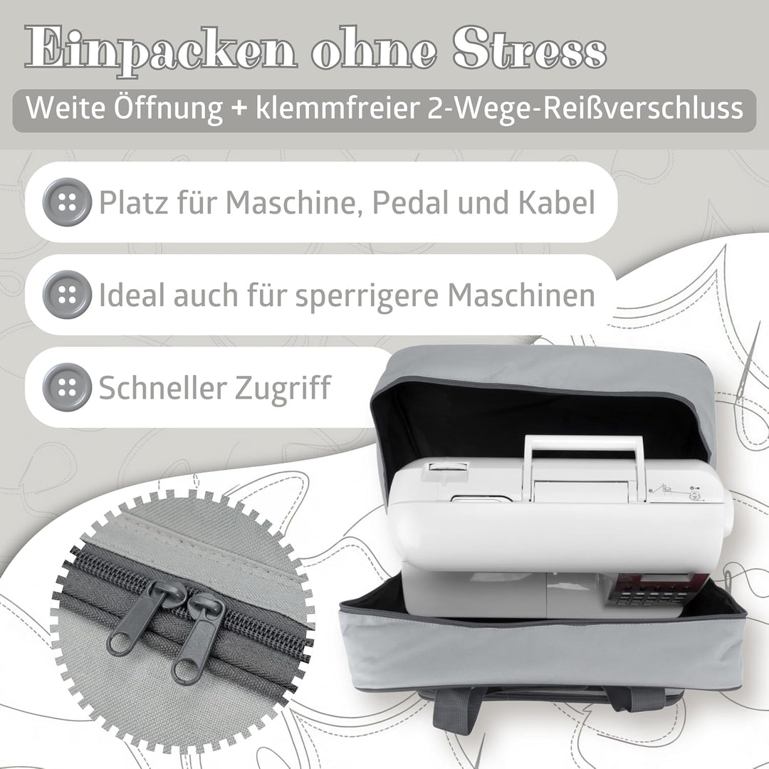 SEMPLIX XL-Nähmaschinentasche, Polka Dots Anthrazit/Grau, 52x42x27 cm, Grosse stabile Transport und