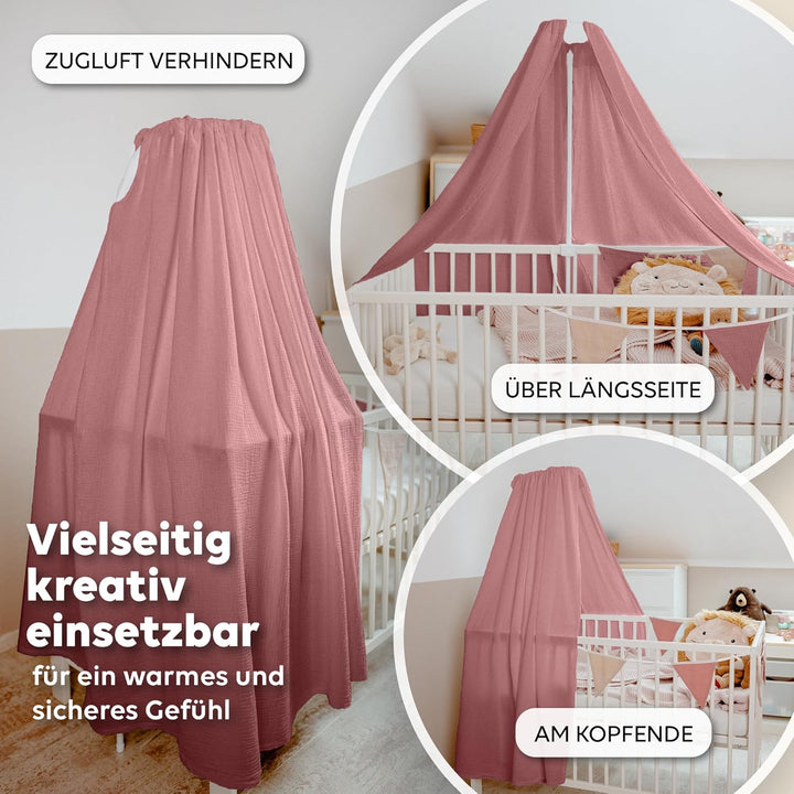 lilimaus Betthimmel Babybett [in 12 Farben] Himmel Babybett aus 100% Baumwolle Musselin - Betthimmel