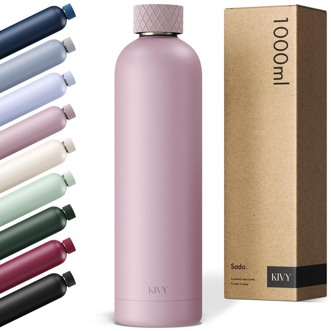 KIVY Isolierte Trinkflasche 1l Edelstahl - Auslaufsichere Thermosflasche 1l - Kohlensäure geeignet -