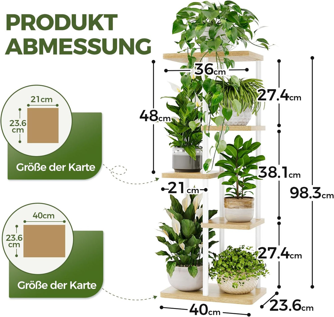 Bamworld Pflanzenständer für den Innenbereich, 5 Etagen, Metall, Pflanzenregal, weiss, Pflanzenhalte