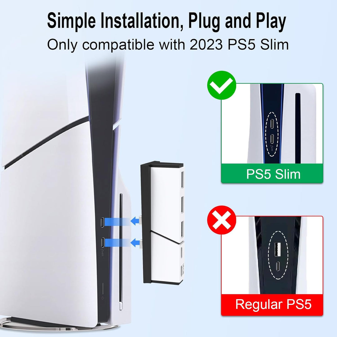 USB-Hub mit 5 Anschlüssen für PS5 Slim - Tendak Hochgeschwindigkeits USB Erweiterungs Splitter Hub A