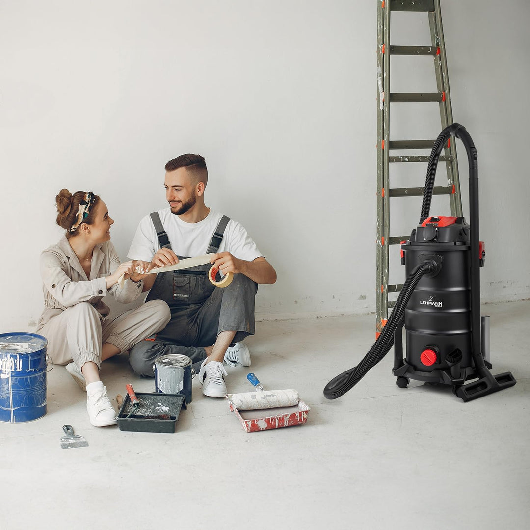LEHMANN Nass-/Trockensauger mit 30L Tank, 1600W, Industriestaubsauger mit Steckdose und manuellem Sc