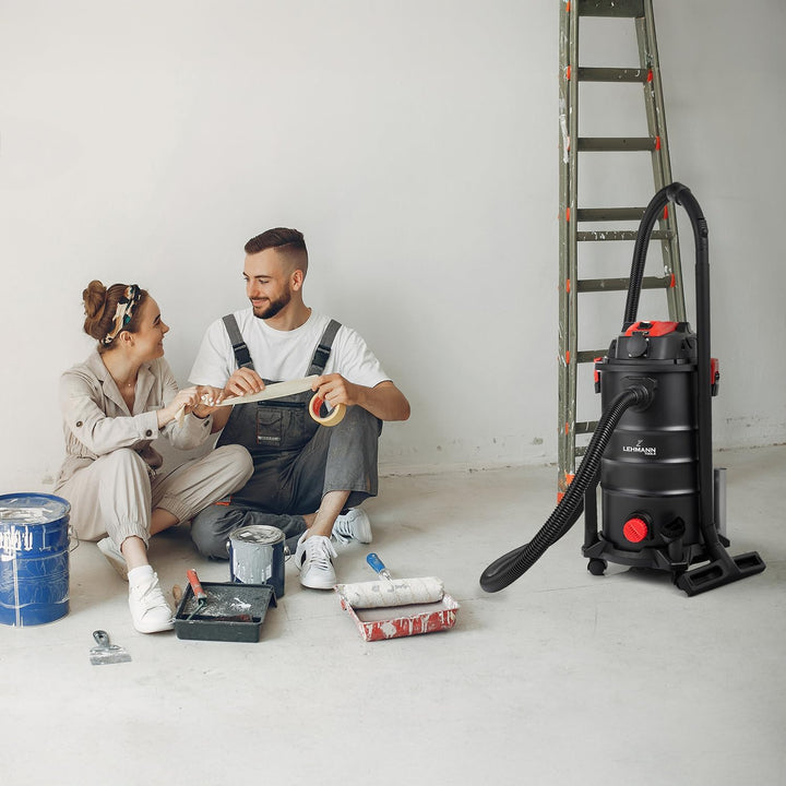 LEHMANN Nass-/Trockensauger mit 30L Tank, 1600W, Industriestaubsauger mit Steckdose und manuellem Sc