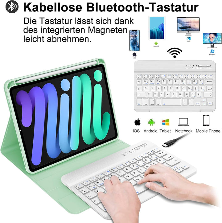 IVEOPPE Tastatur für iPad mini 7 (A17 pro) 2024 / Mini 6 2021, Hülle mit Tastatu Magnetisch Bluetoot