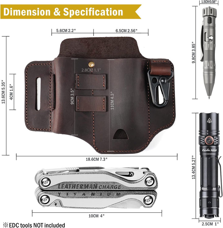 VIPERADE PJ35 EDC Lederscheide Multitool Scheide mit 3 Taschen, Werkzeuge Holster Messer Gürtelschei