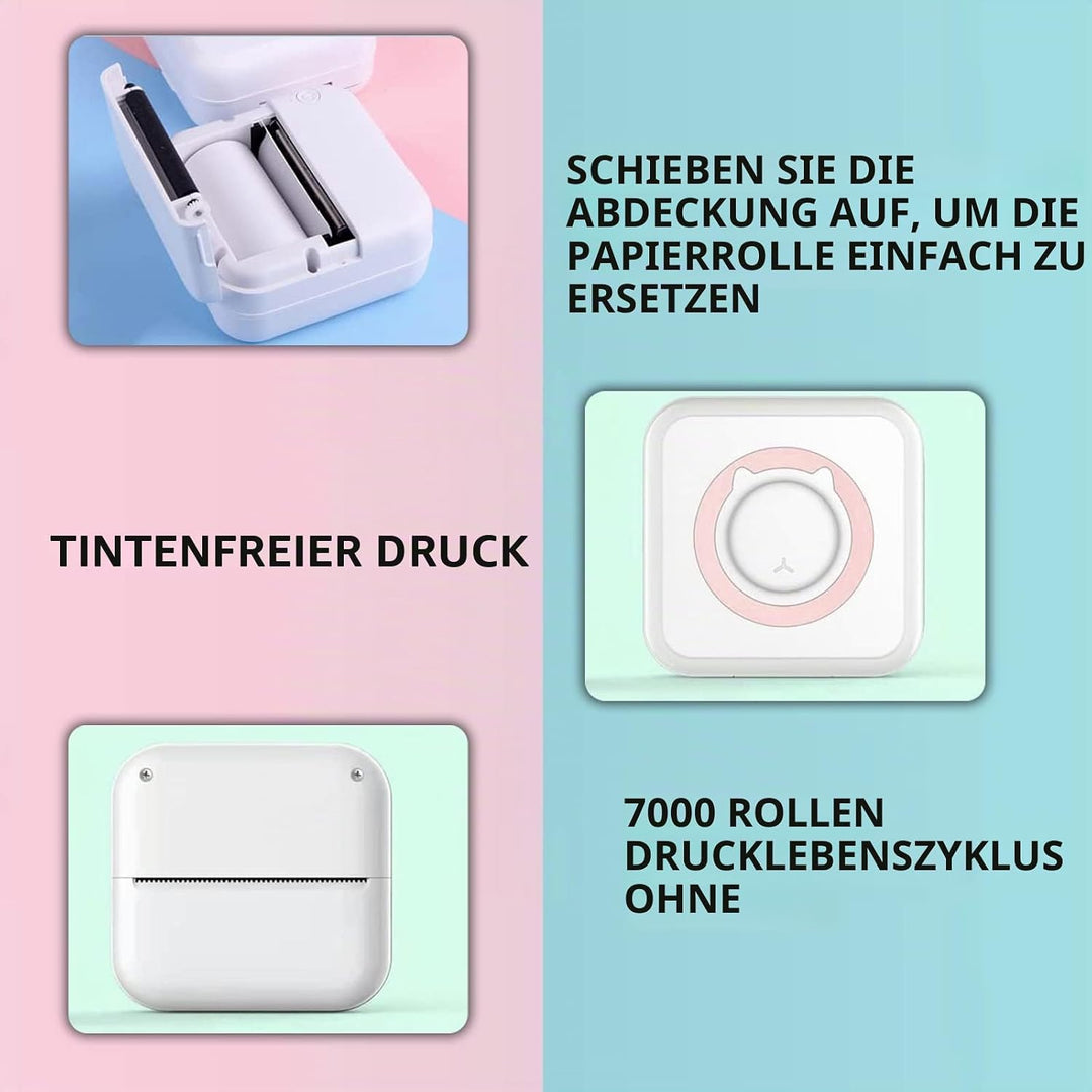 WANGCL Mini-Drucker, tragbarer Taschendrucker, tintenloser Fotodrucker mit 13 Rollen, Druckerpapier