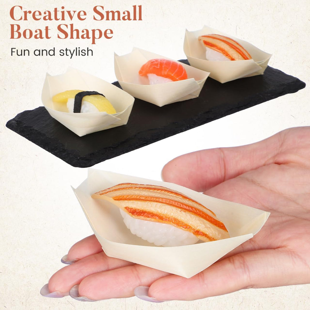 Amosfun 100 StüCk Kiefernholz Schiffchen Snackschalen Klein 8.5X6X3Cm Einweg Fingerfood Schalen FüR