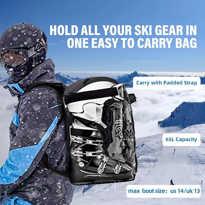 AUMTISC Skischuhtaschen mit Helmfach und Rucksackgurten, Skirucksack Skischuhrucksack mit Helmtasche