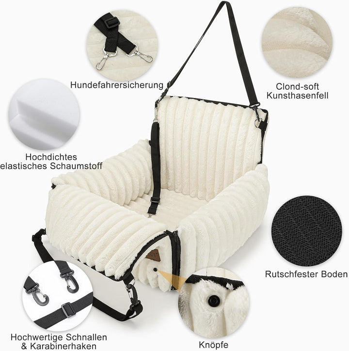MIXJOY Hunde Autositz für kleine bis mittlere Hunde, Waschbarer Ansteckbare Leine verdickter Memory-