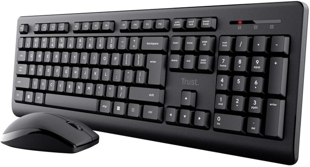 Trust Primo Kabellose Tastatur und Maus, Schwarz, Monochrom, Englisch, US, QWERTY US