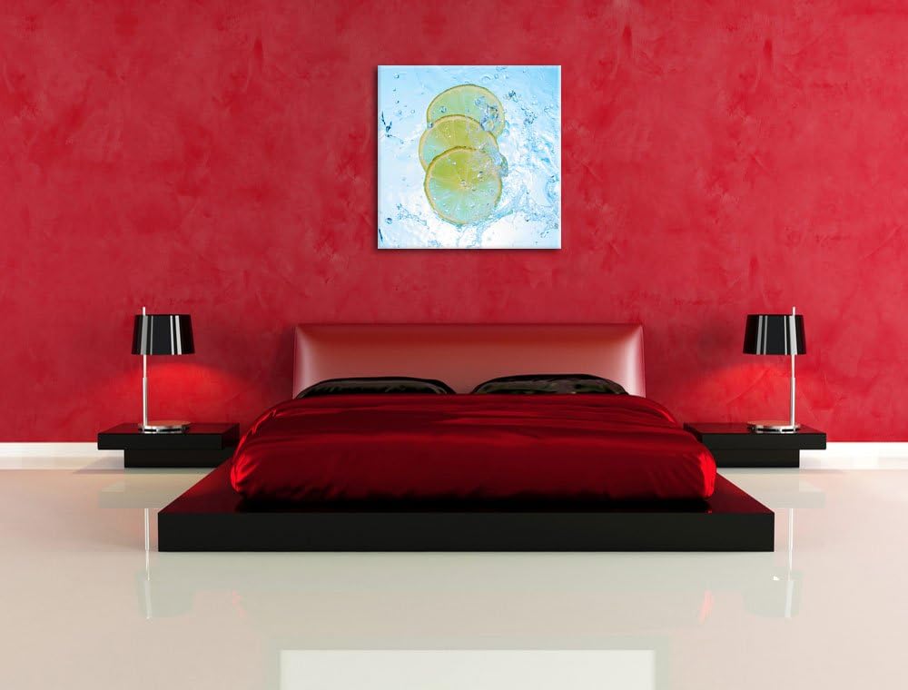 Zitrone fällt ins Wasser, Format: 70x70 auf Leinwand, XXL riesige Bilder fertig gerahmt mit Keilrahm