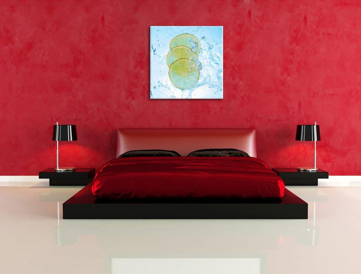 Zitrone fällt ins Wasser, Format: 70x70 auf Leinwand, XXL riesige Bilder fertig gerahmt mit Keilrahm