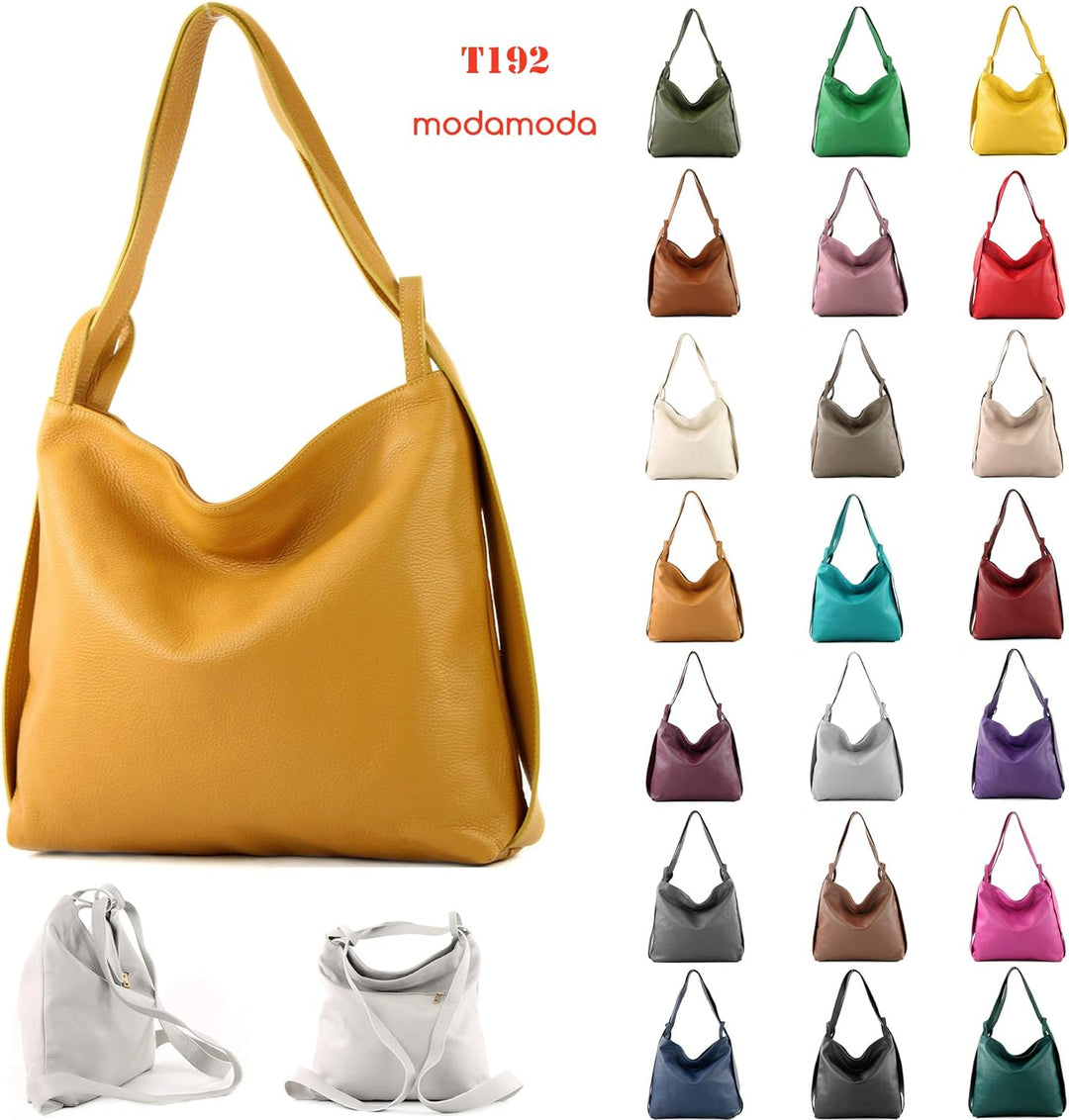 modamoda de - T192 - ital. Damen Rucksacktasche 2in1 aus Leder Creme, Creme