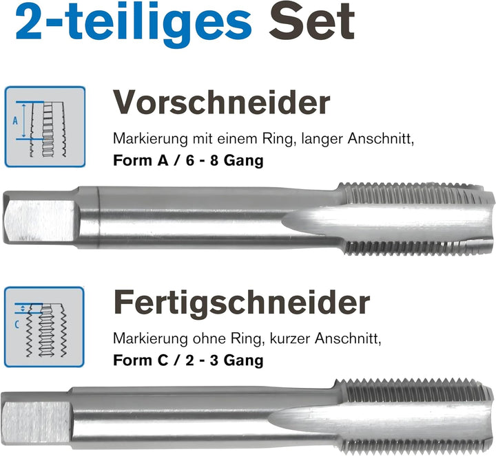 Handgewindebohrer Satz MF12 | 2-teilig | DIN 2181 HSS-G | Gewindeschneider MF 12 x 1,25 | Gewindeboh