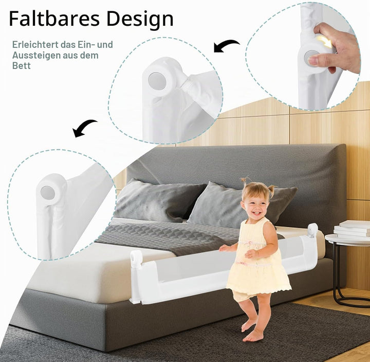 LIFEZEAL 152 cm Bettgitter, Klappbares Sicherheitsgitter mit Gurten, Bett Rausfallschutz Schutzgitte