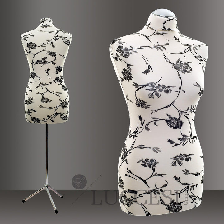 | Schneiderpuppe von LUCCESI | weibliche Büste Grösse/Size: L (40-42) | Bezug Creme-Weiss / florales