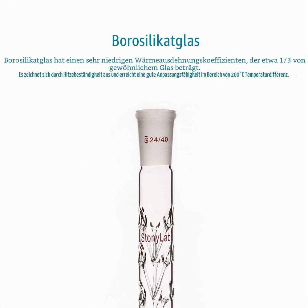 Stonylab Vigreux Destillateur Spalte Kondensator, 24/40 200 mm Länge Borosilikatglas Fraktionierkolo