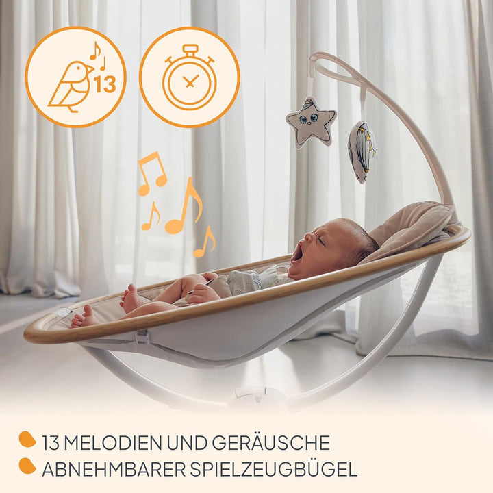 Lionelo OLIVIA Elektrische Babywippe bis zu 9 kg Neigungsverstellung, natürliches Schaukeln, 4 Gesch