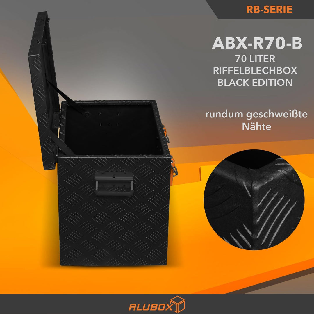 alubox Strong - Black Edition ABX-R70 Aluminium Transportkiste aus 3mm Riffelblech 70 Liter in schwa