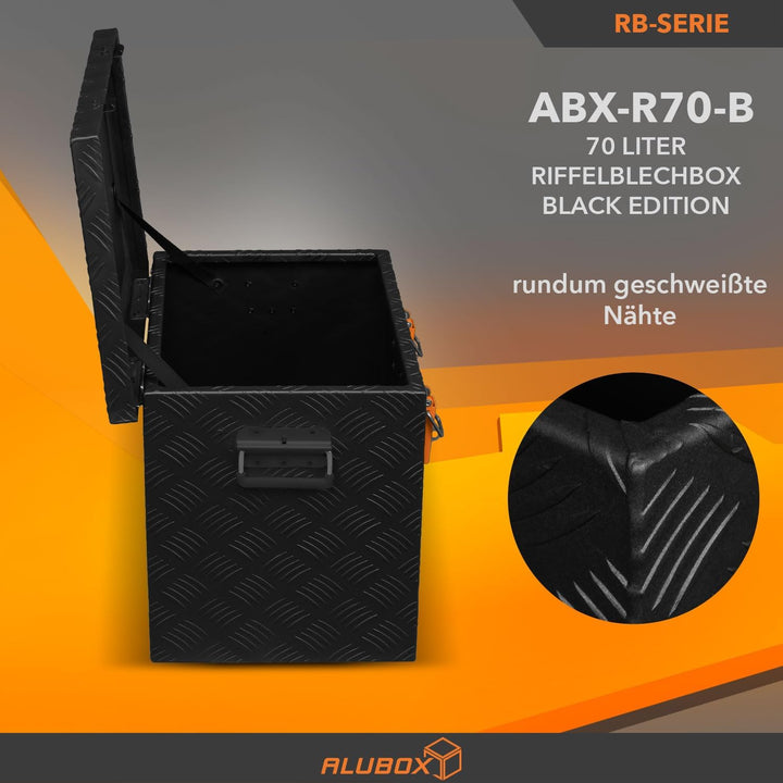 alubox Strong - Black Edition ABX-R70 Aluminium Transportkiste aus 3mm Riffelblech 70 Liter in schwa