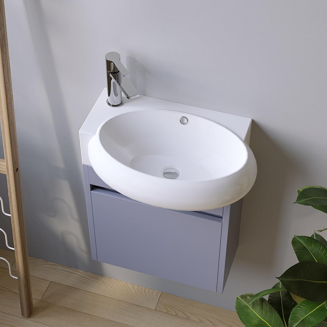 Waschbecken Keramik Waschtisch Hängewaschbecken klein Handwaschbecken Weiss Eckig-Oval 44 x 29 cm Ba