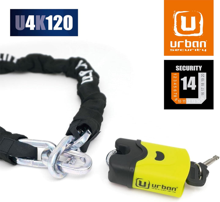 URBAN SECURITY U4K120 Kettenschloss Gehärtetem Stahl ø10, Sicherheitslevel 11, Motorradschloss Fahrr