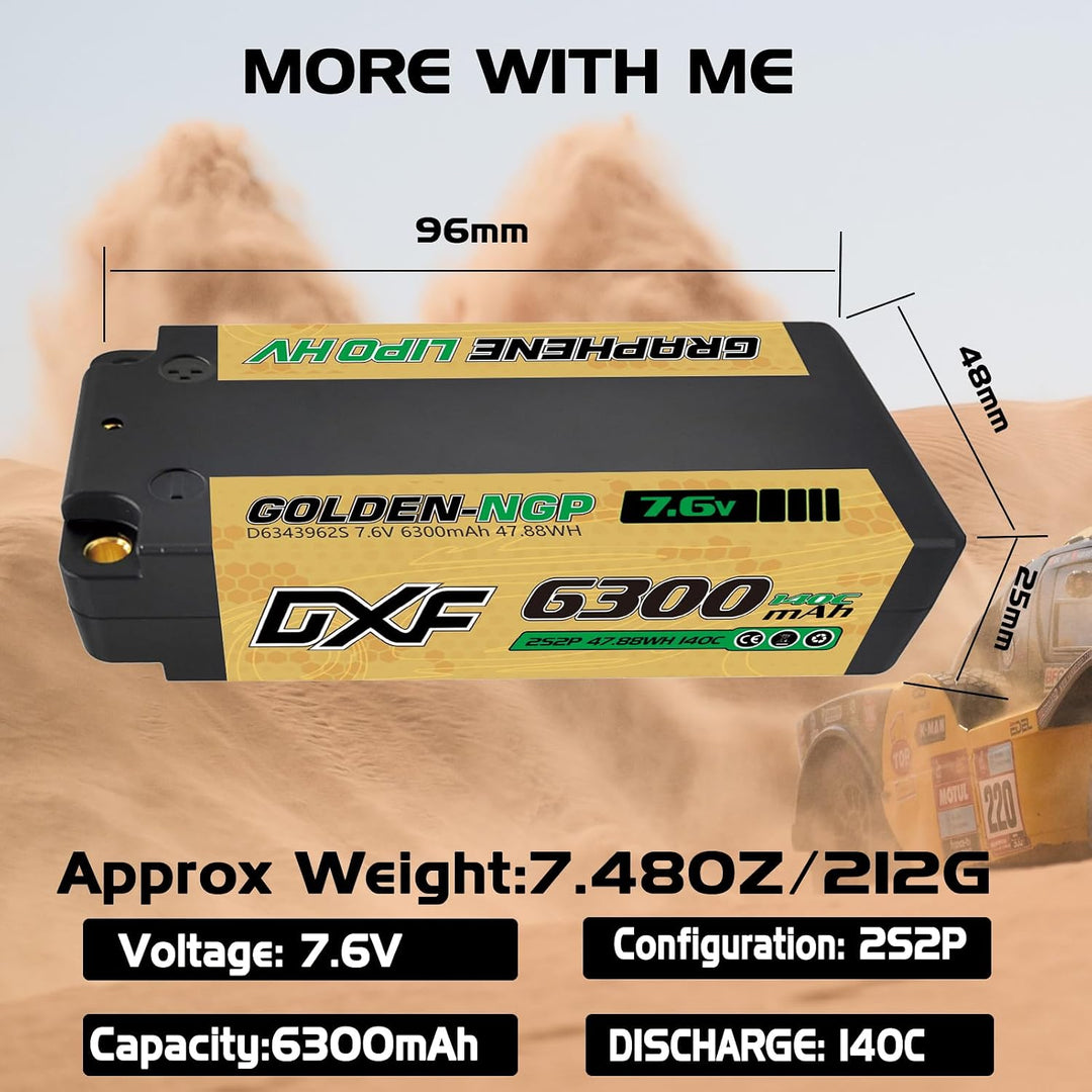 DXF 2S Kurzer LiPo Akku 7.6V 140C 6300mAh HV Hardcase GOLDEN NGP RC Batterie mit 5mm Kugel to Deans