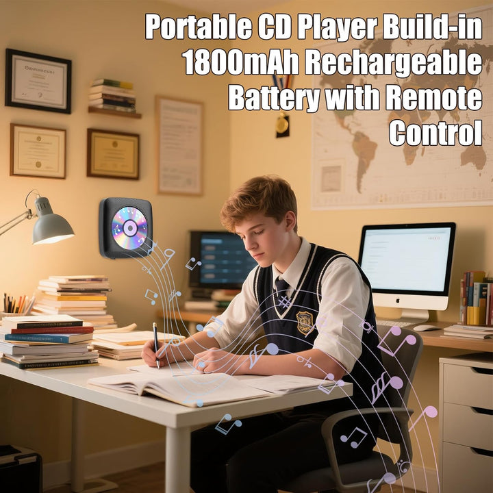 Gueray Desktop CD Player Bluetooth CD-Spieler mit Lautsprechern für Zuhause 1800mAh Tragbarer CD-Pla