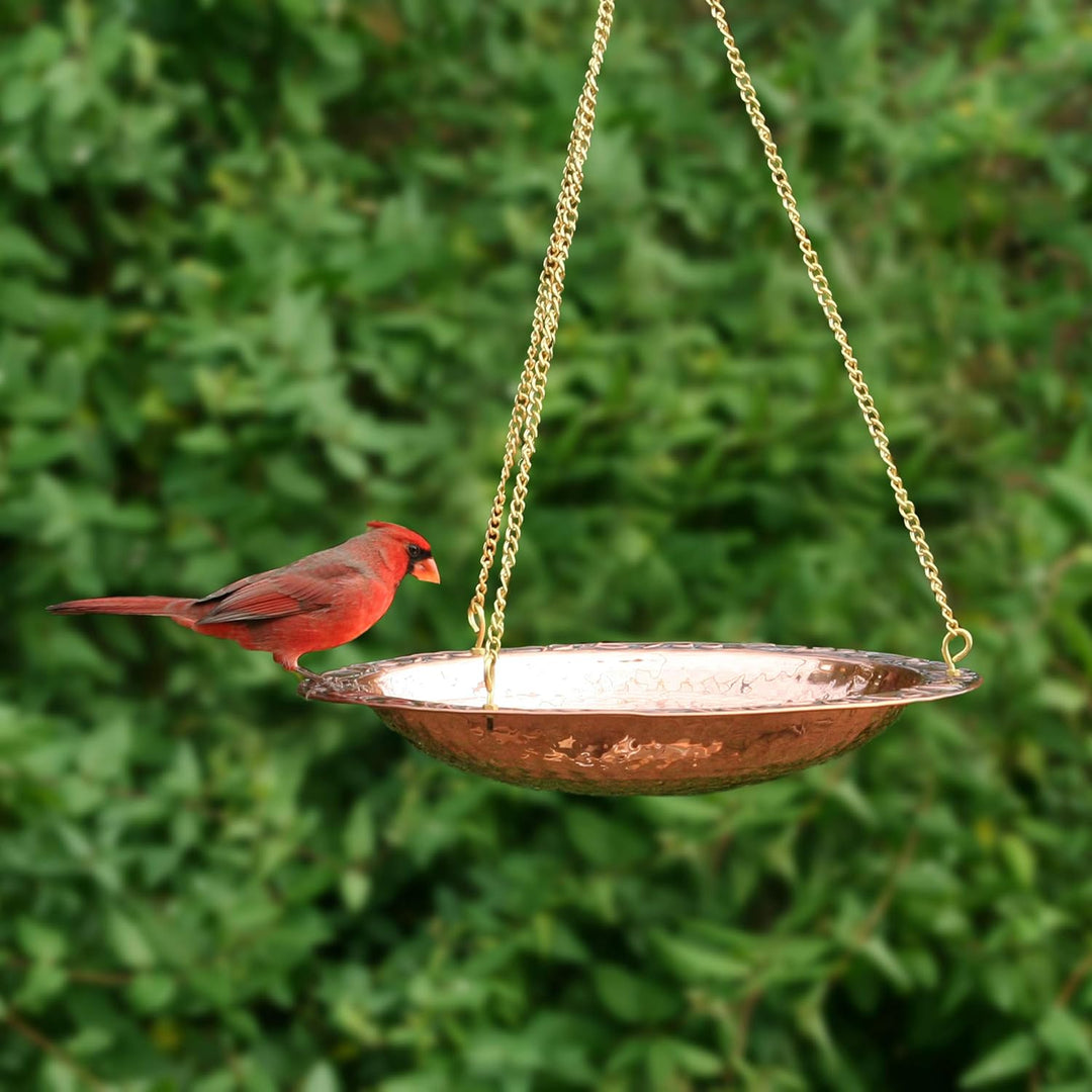 Good Directions Vogeltränke aus reinem Kupfer, zum Aufhängen, 34,3 cm Durchmesser, mit Messingkette,