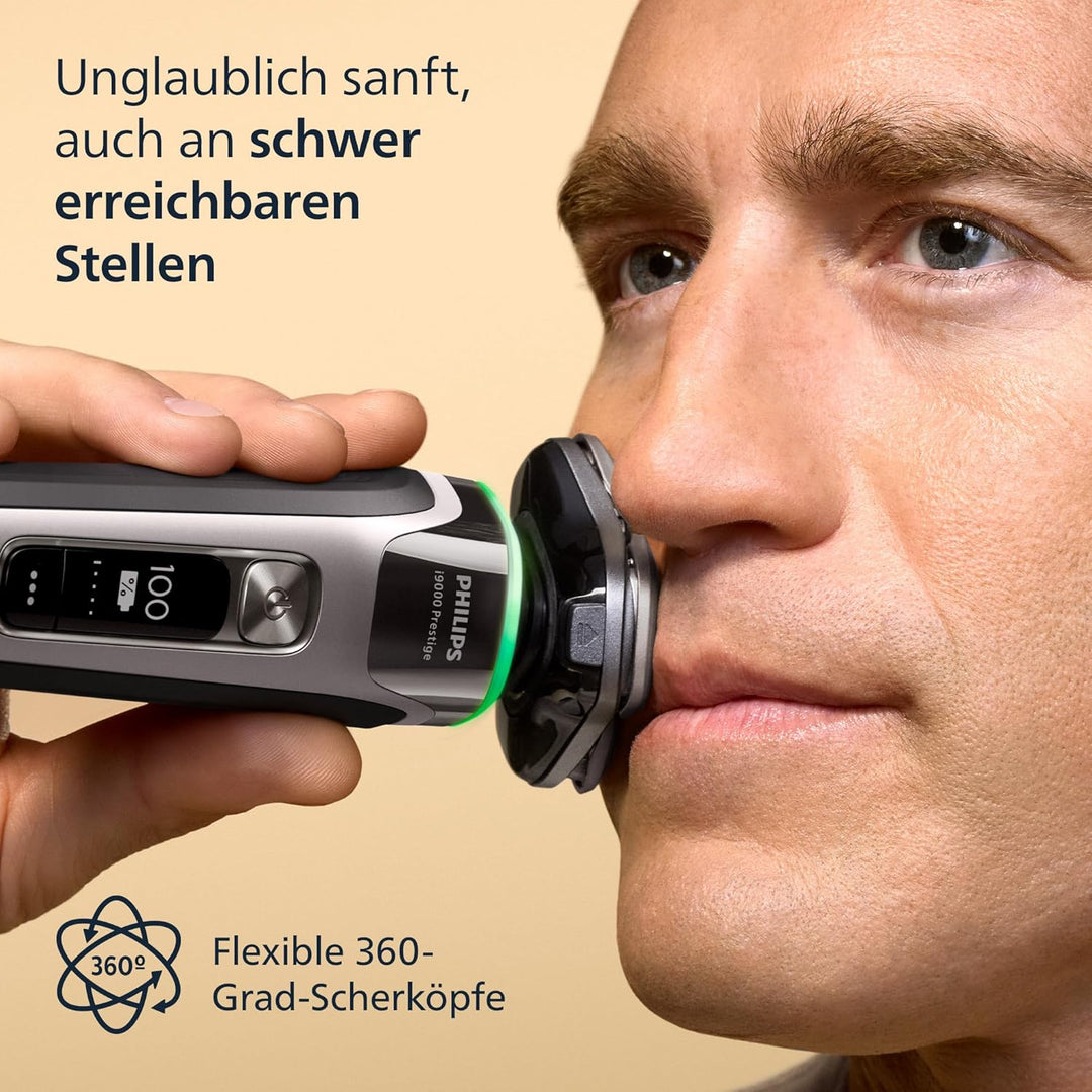 Philips Rasierer i9000 Prestige, Nass- und Trockenrasierer für Herren mit integriertem Trimmer, grau