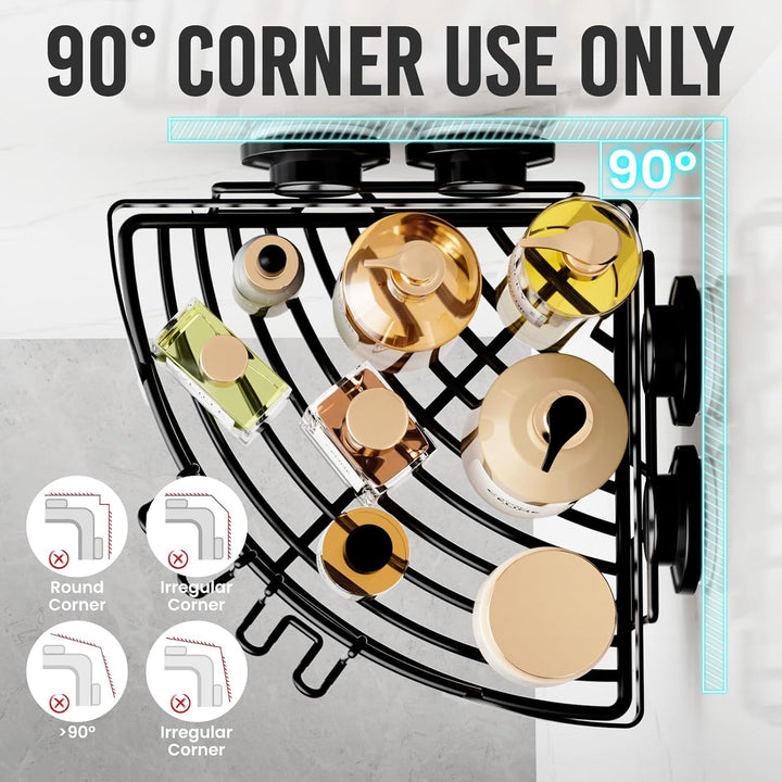 TAILI Duschablage Ohne Bohren,Einstellbar Ecke Dusche Caddy Saugnapf 2er Set Dusche Zubehör mit Hake