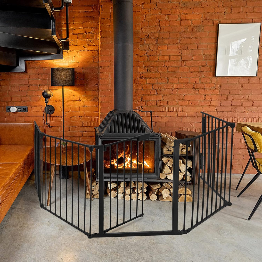FIVMEN Kaminschutzgitter mit Tür 300 cm Metall Ofenschutzgitter Kamingitter Kinderschutz Faltbar Abs