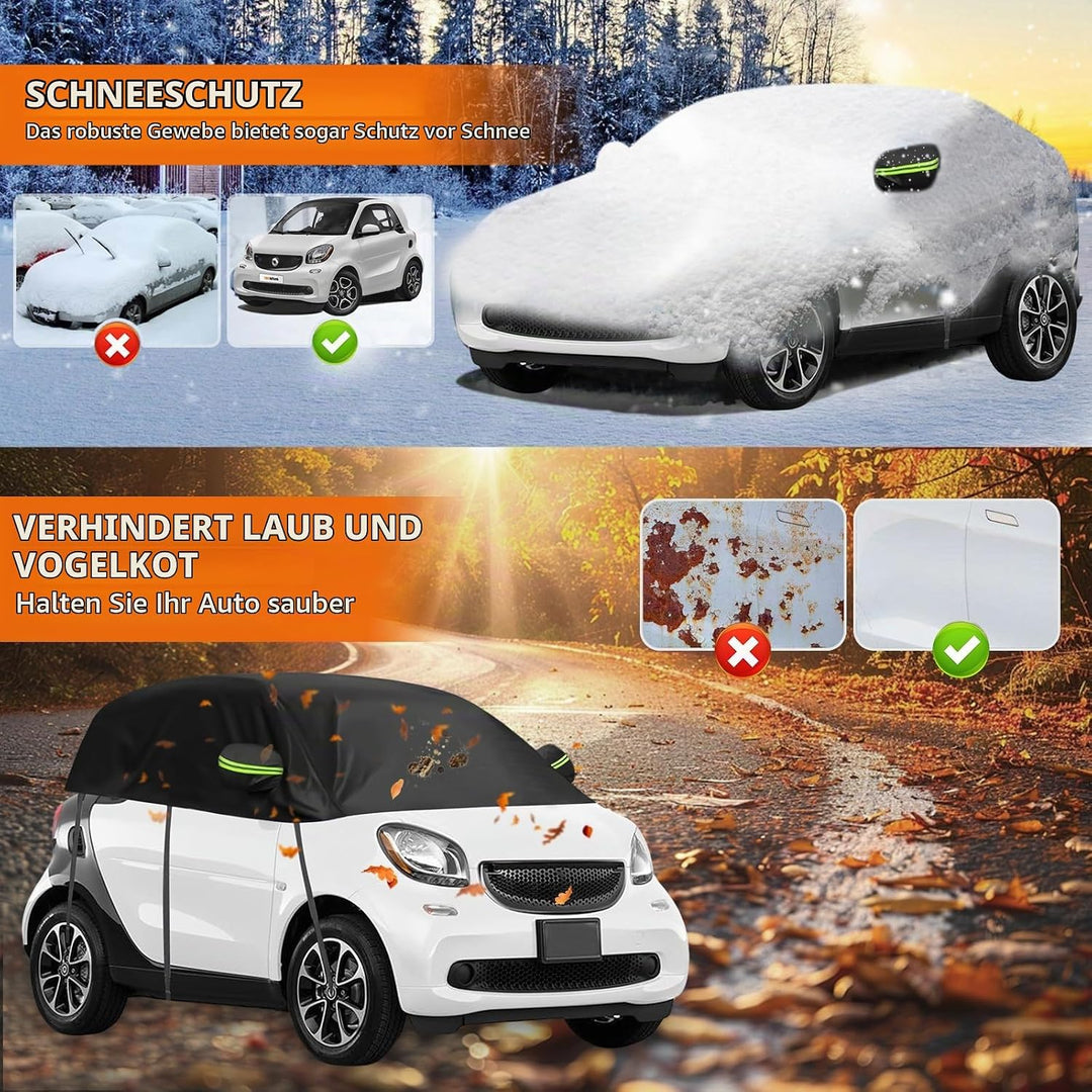 Halbgarage Autoabdeckung Wasserdicht Passend für Smart Fortwo 2006-2025, 300D Atmungsaktiv Autoplane