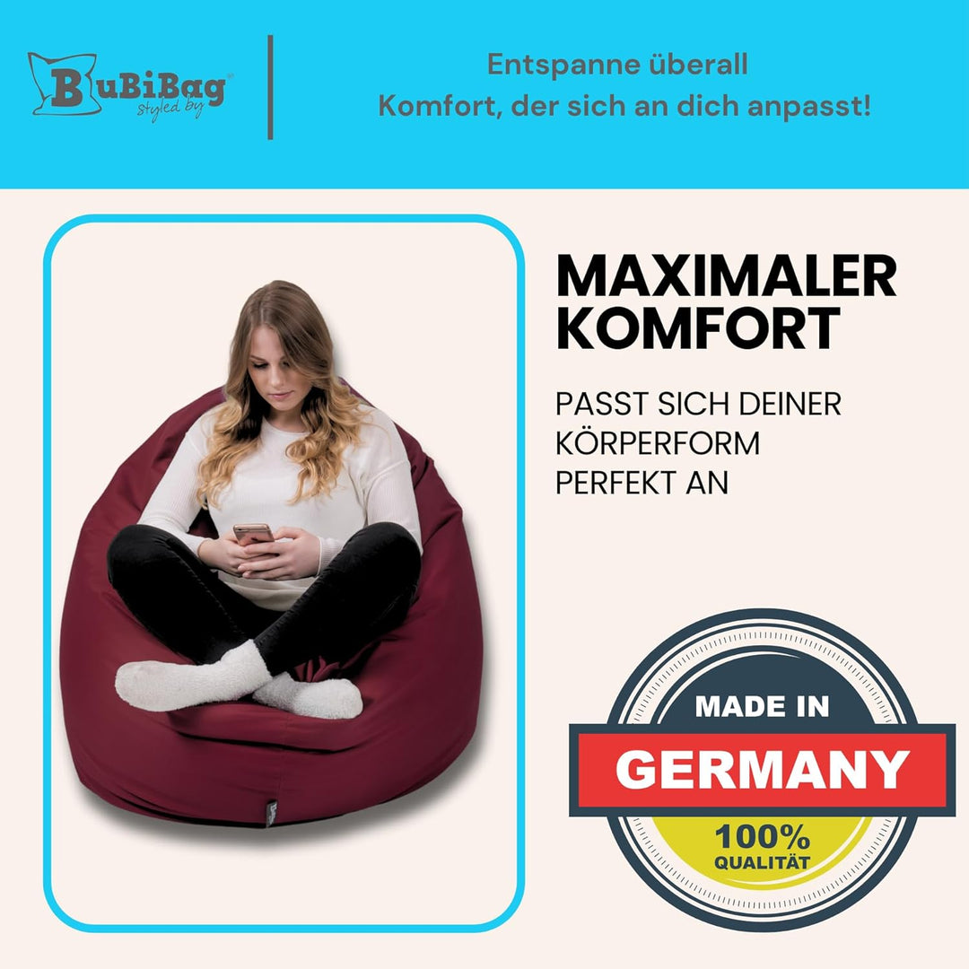 BuBiBag 2in1 Sitzsack L - XXL mit Füllung für Kinder & Erwachsene, Gaming Beanbag & Bodenkissen für