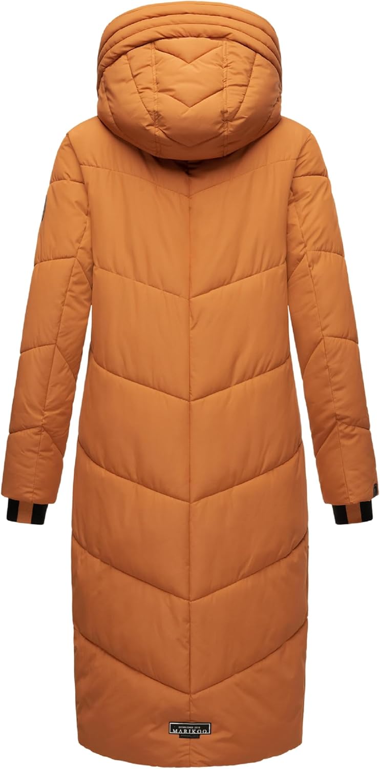 MARIKOO Damen Wintermantel Warmer Steppmantel lang mit Verstellbarer Kapuze und hohem Kragen Nadaree