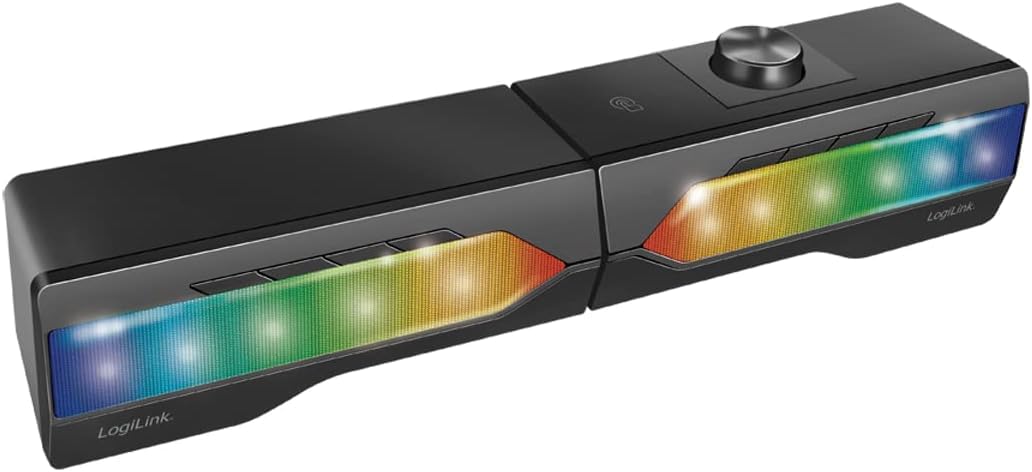 LogiLink Mobile Soundbar mit Party Licht, 2-in-1 Gaming Sound System, Anschluss über Bluetooth V5.0