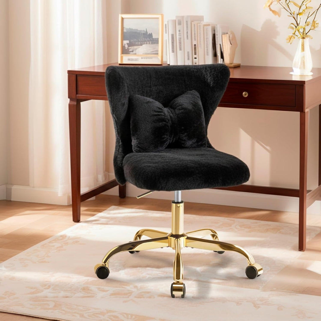 Schminktisch Stuhl mit Rollen Gold, Schreibtischsessel Mädchen, Drehstuhl Home Office mit Kissen, Hö