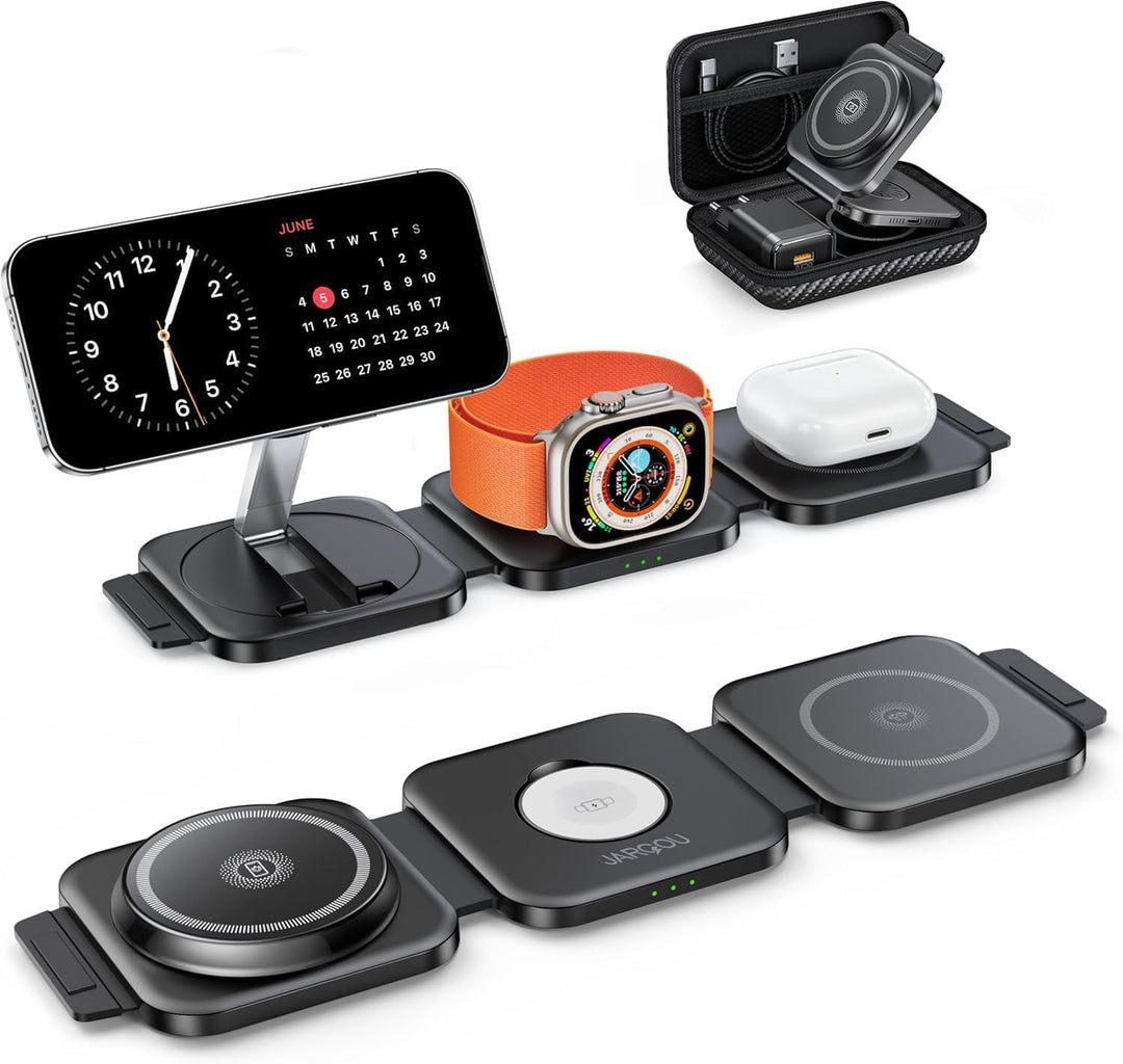 JARGOU 3 in1 Faltbare Ladestation für Apple, Ladestation Apple Watch und iPhone, Mag-Safe Ladegerät