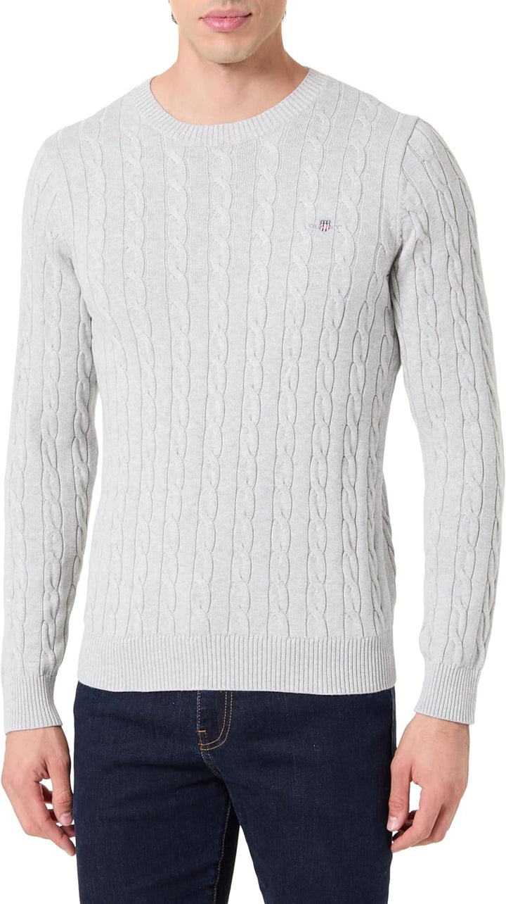 GANT Herren Cotton Cable C-Neck Pullover S Cloud Grey Melange, S Cloud Grey Melange