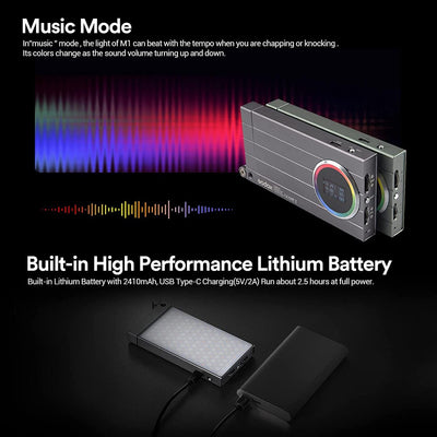 Godox M1 RGB LED-Videoleuchte, Vollfarbige Videolichter auf der Kamera mit Musikmodus, wiederaufladb